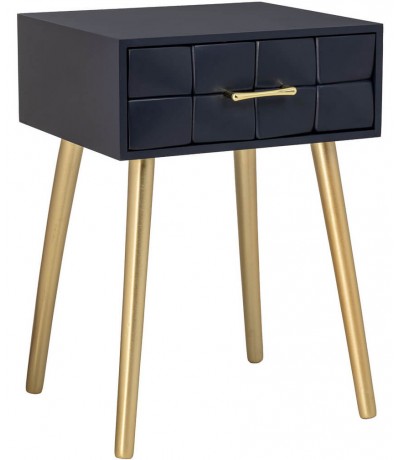 Mesita de noche art deco en azul marino y dorado elegante diseño