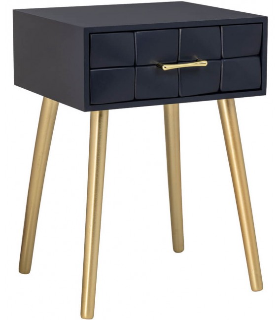 Mesita de noche art deco en azul marino y dorado elegante diseño