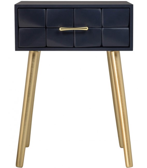 Mesita de noche art deco en azul marino y dorado elegante diseño 1