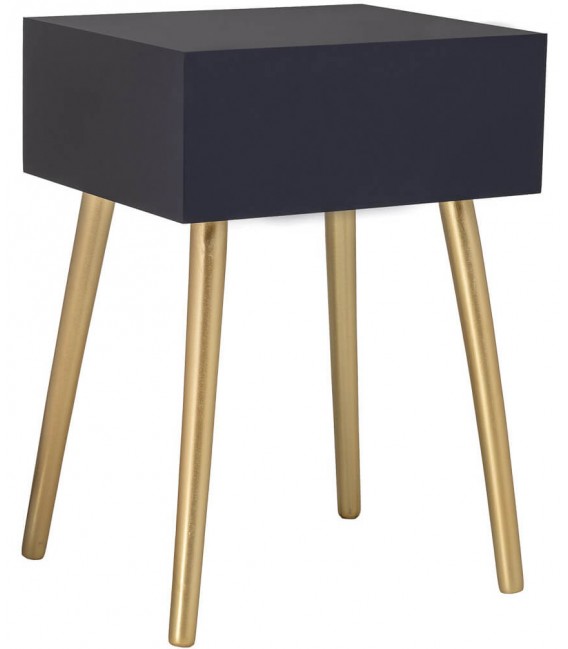 Mesita de noche art deco en azul marino y dorado elegante diseño 2