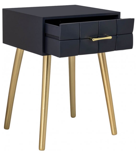 Mesita de noche art deco en azul marino y dorado elegante diseño 3