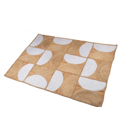 Alfombra estilo boho yute natural blanco artesanal rectangular