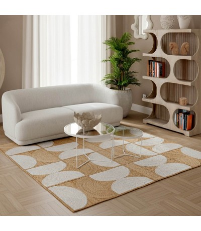 Alfombra estilo boho yute natural blanco artesanal rectangular mdmhogar