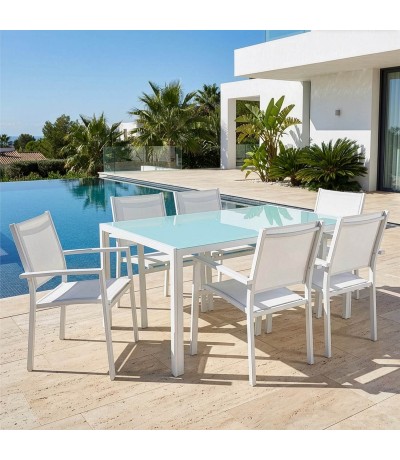 Conjunto de mesa de exterior en aluminio blanco jardin terraza mdmhogar