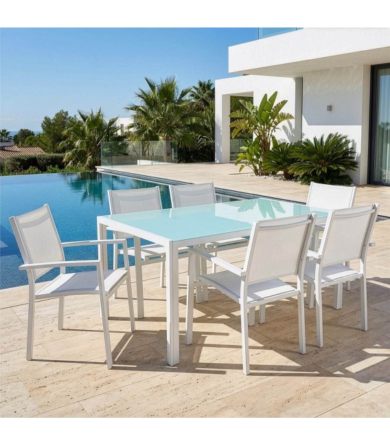 Conjunto de mesa de exterior en aluminio blanco jardin terraza mdmhogar