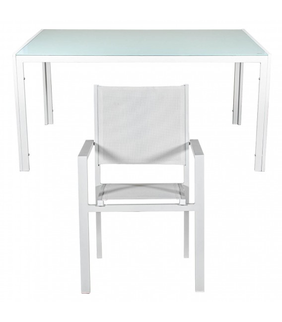 Conjunto de mesa de exterior en aluminio blanco jardin terraza 3