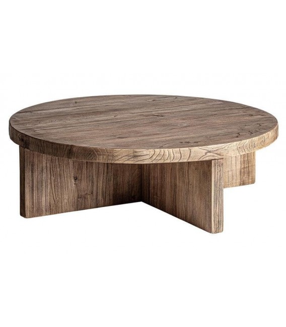 Mesa de centro redonda de madera maciza natural estilo boho