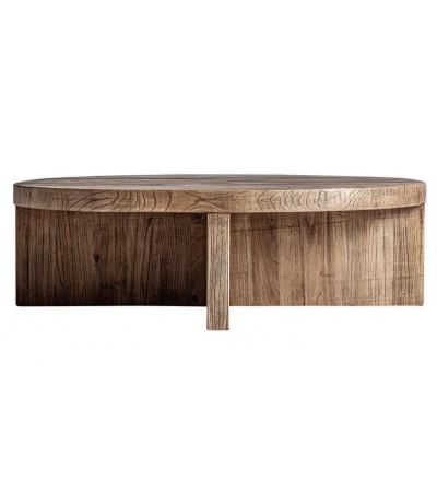 Mesa de centro redonda de madera maciza natural estilo boho 1