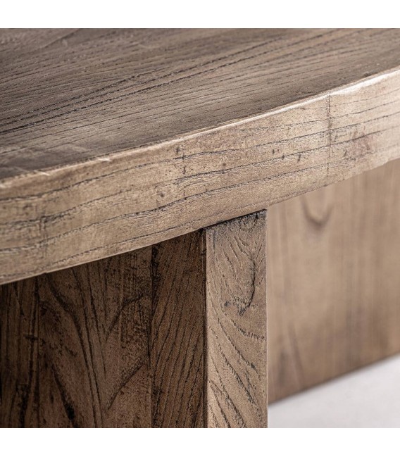 Mesa de centro redonda de madera maciza natural estilo boho 2