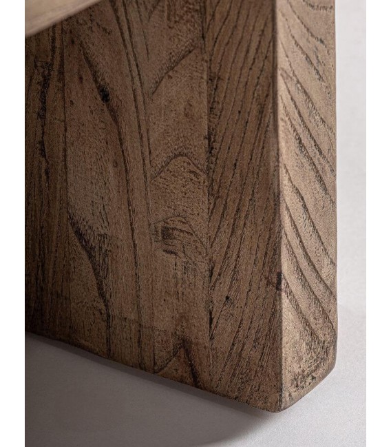 Mesa de centro redonda de madera maciza natural estilo boho 3