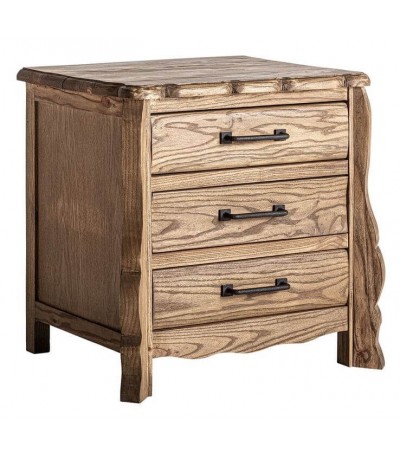 Mesita de noche de madera tallada de olmo estilo boho tres cajones 1