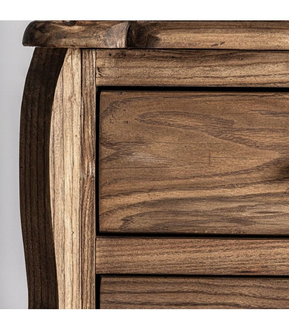 Mesita de noche de madera tallada de olmo estilo boho tres cajones 5