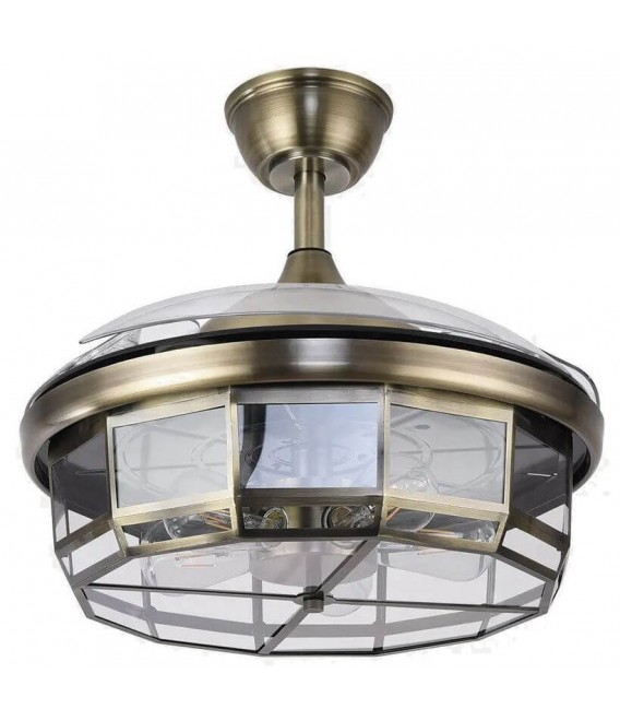 Ventilador techo silencioso luz aspas retractiles oro viejo 1