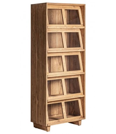 Vitrina de madera natural y cristal boho cinco puertas salon 1