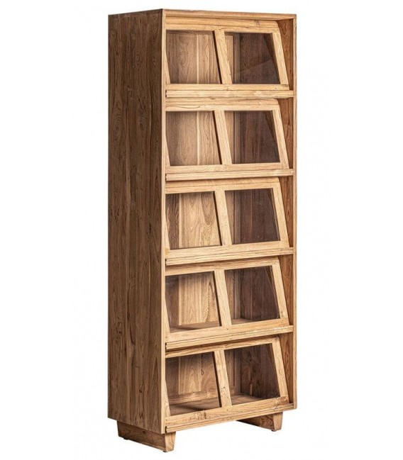 Vitrina de madera natural y cristal boho cinco puertas salon 1