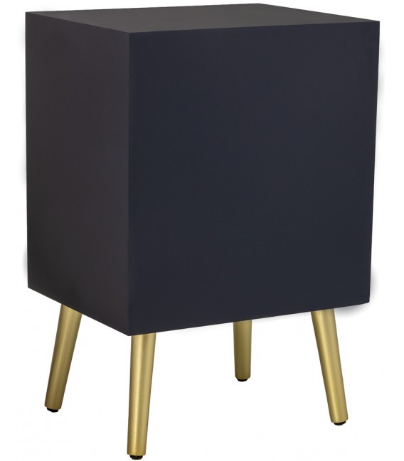 Mesita de noche art déco azul con puertas y detalles dorados 3