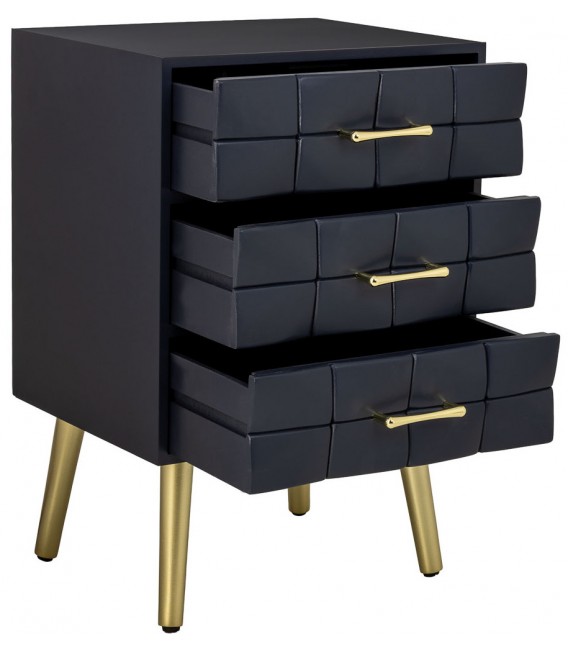 Mesita de noche art déco azul con puertas y detalles dorados 2