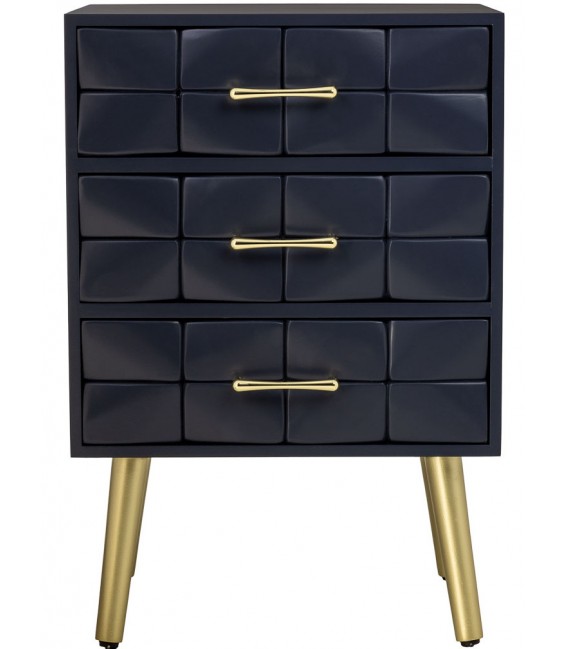 Mesita de noche art déco azul con puertas y detalles dorados 1