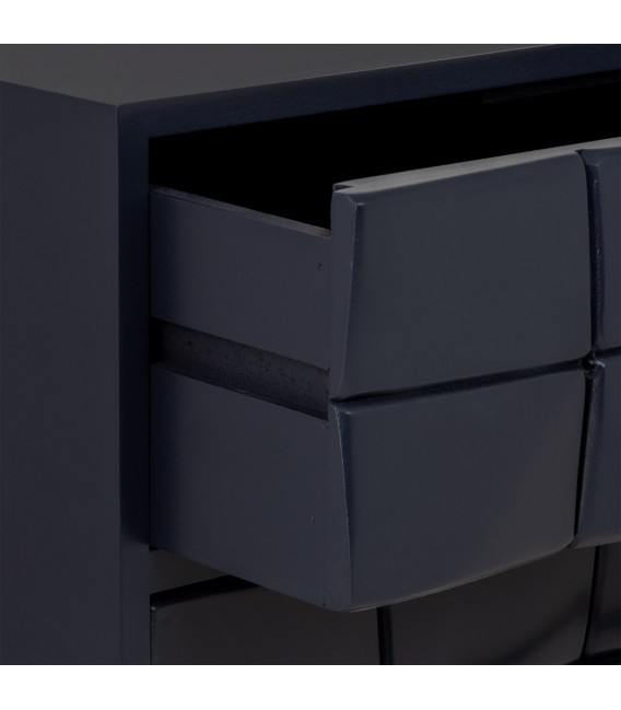 Mesita de noche art déco azul con puertas y detalles dorados 5