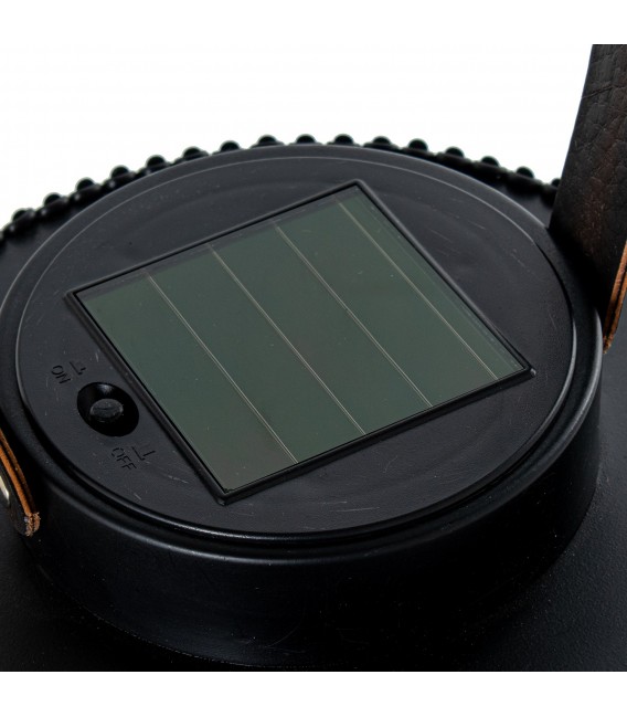 Lámpara solar LED negra tipo farol con efecto vela decorativa 1