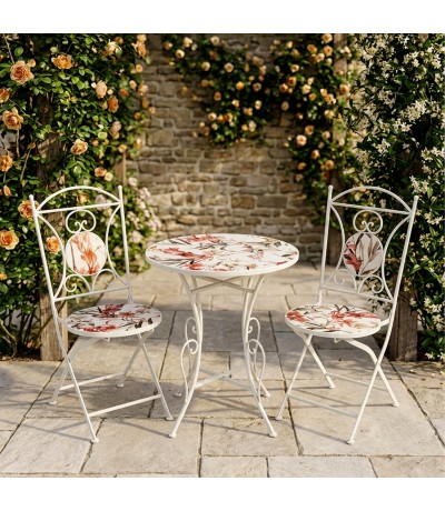 Set de mesa y sillas plegables colonial con cerámica floral mdmhogar