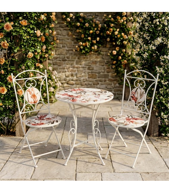 Set de mesa y sillas plegables colonial con cerámica floral mdmhogar