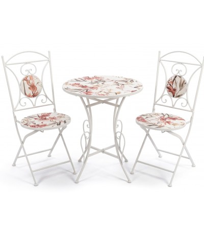 Set de mesa y sillas plegables colonial con cerámica floral