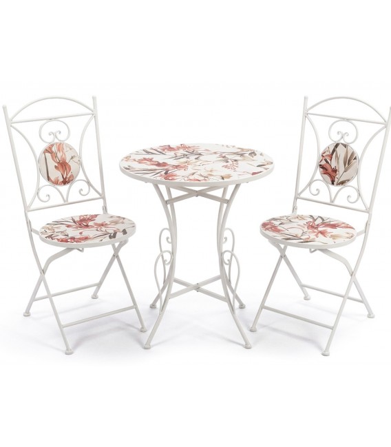 Set de mesa y sillas plegables colonial con cerámica floral