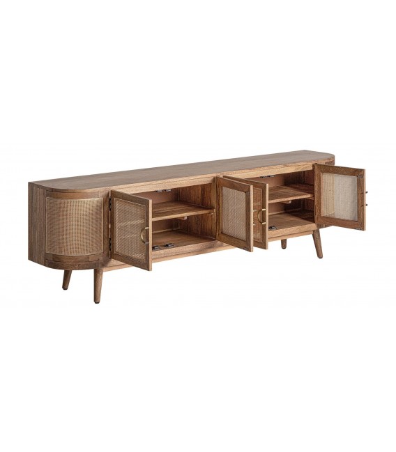 Mueble TV estilo oriental madera mango con puertas de mimbre 1