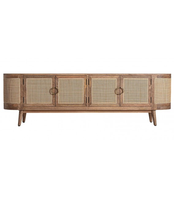 Mueble TV estilo oriental madera mango con puertas de mimbre 2