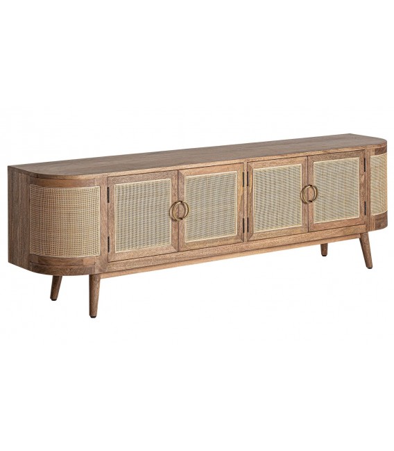 Mueble TV estilo oriental madera mango con puertas de mimbre