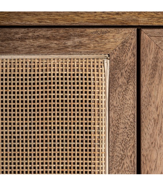 Mueble TV estilo oriental madera mango con puertas de mimbre 3