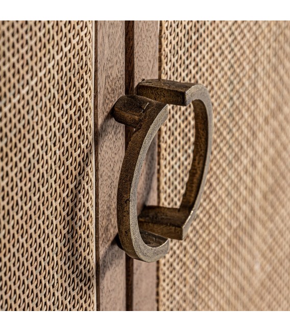 Mueble TV estilo oriental madera mango con puertas de mimbre 4