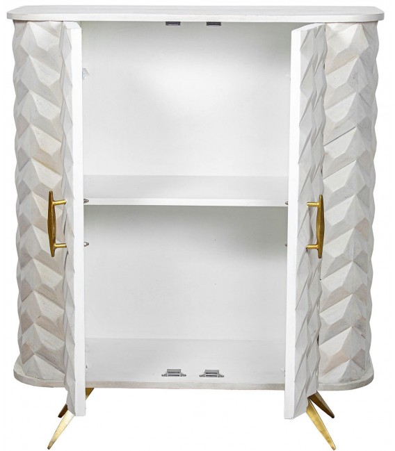 Taquillón blanco tallado 2 puertas madera mango diseño geométrico 2