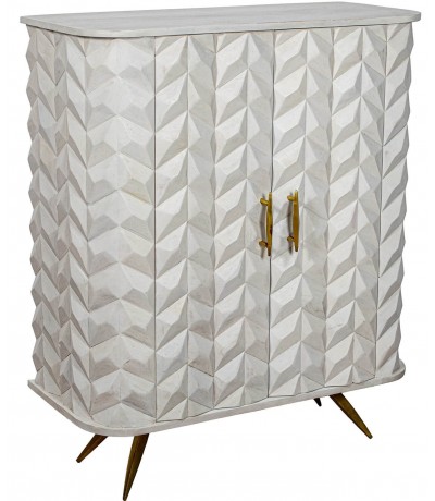 Taquillón blanco tallado 2 puertas madera mango diseño geométrico