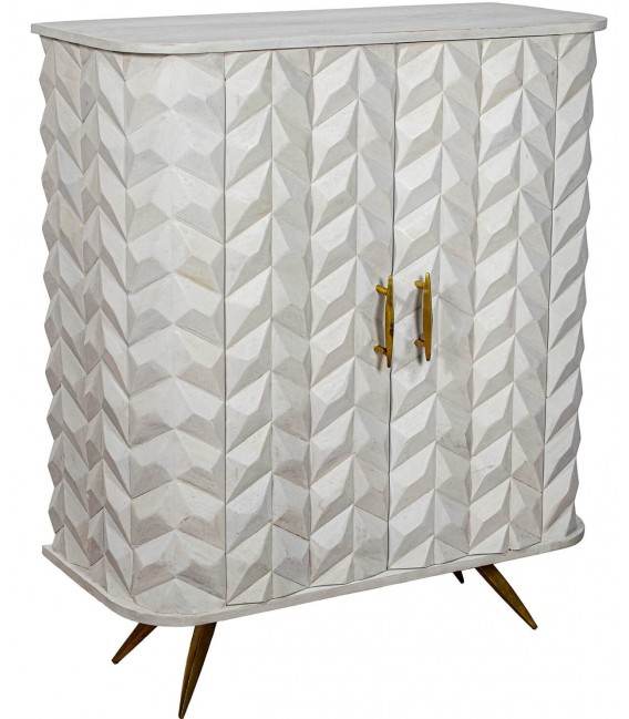Taquillón blanco tallado 2 puertas madera mango diseño geométrico