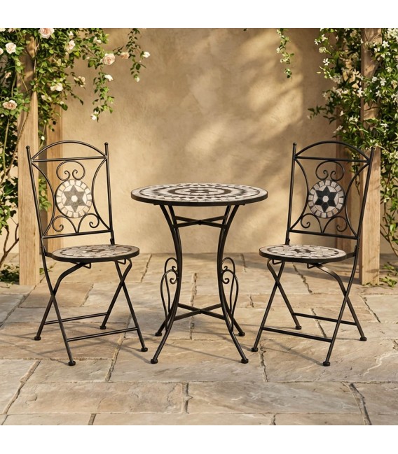 Set mesa y sillas plegables industrial con cerámica decorativa mdmhogar