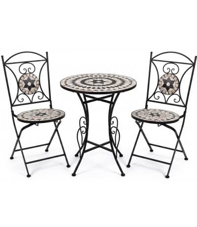 Set mesa y sillas plegables industrial con cerámica decorativa