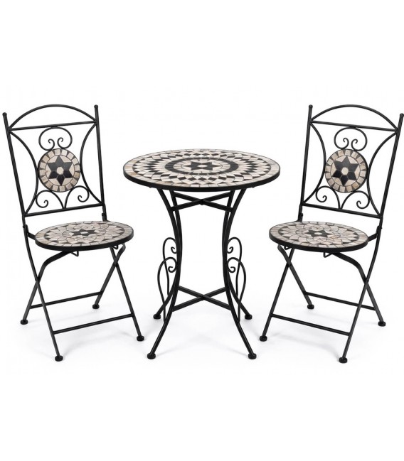 Set mesa y sillas plegables industrial con cerámica decorativa