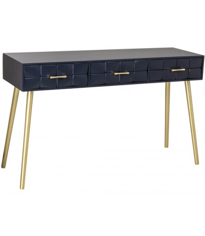 Consola de entrada art déco azul con 3 cajones y detalles dorados
