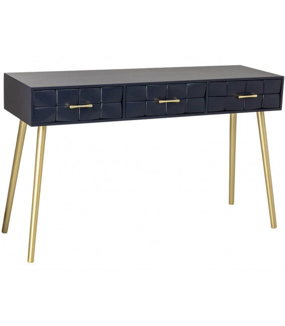 Consola de entrada art déco azul con 3 cajones y detalles dorados