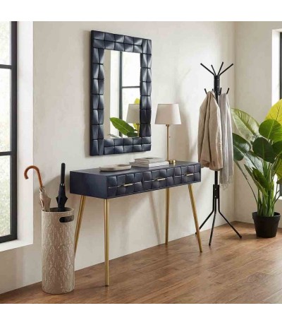 Consola de entrada art déco azul con 3 cajones y detalles dorados mdmhogar