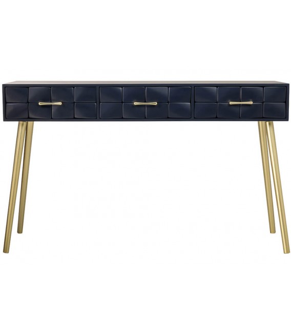 Consola de entrada art déco azul con 3 cajones y detalles dorados 1