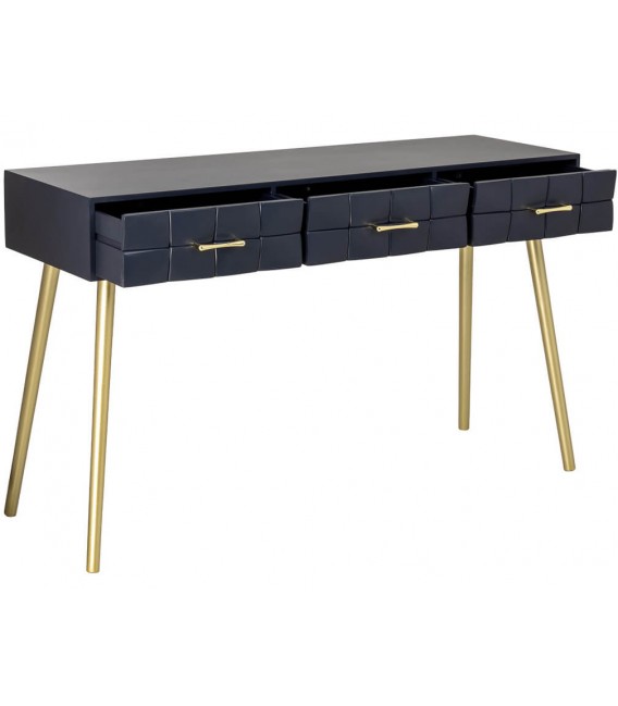 Consola de entrada art déco azul con 3 cajones y detalles dorados 4