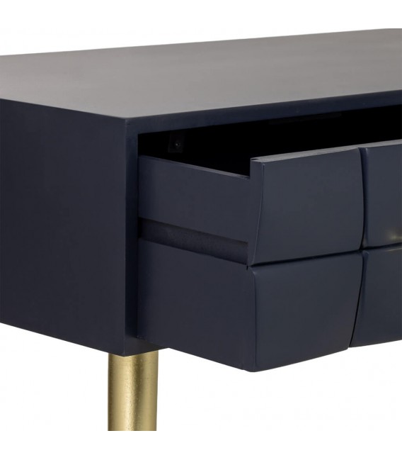 Consola de entrada art déco azul con 3 cajones y detalles dorados 5