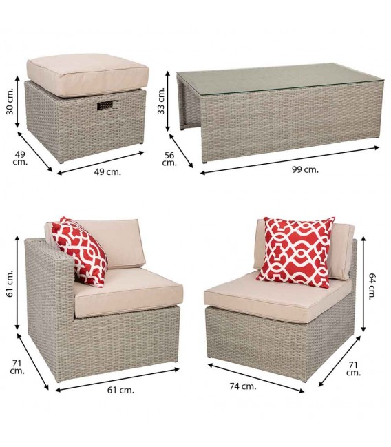 CONJUNTO MESA SOFA Y 2 SILLONES EXTERIOR SARAH RATAN GRIS