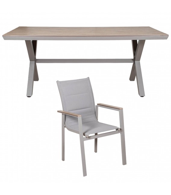 Set mesa y seis sillas aluminio exterior efecto madera gris  1