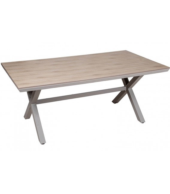 Set mesa y seis sillas aluminio exterior efecto madera gris  2