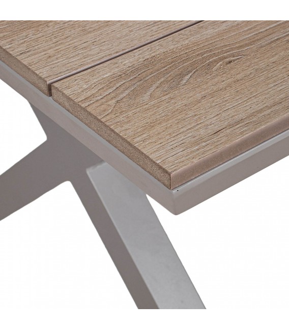 Set mesa y seis sillas aluminio exterior efecto madera gris  3