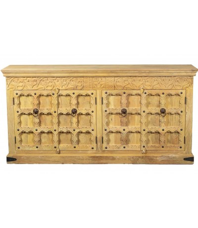 Aparador estilo étnico madera mango tallada 6 puertas amarillo 1